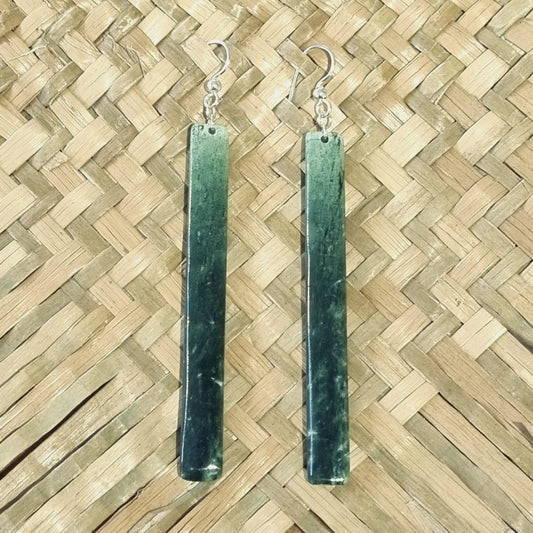 Pounamu Earrings - Long Rectangle