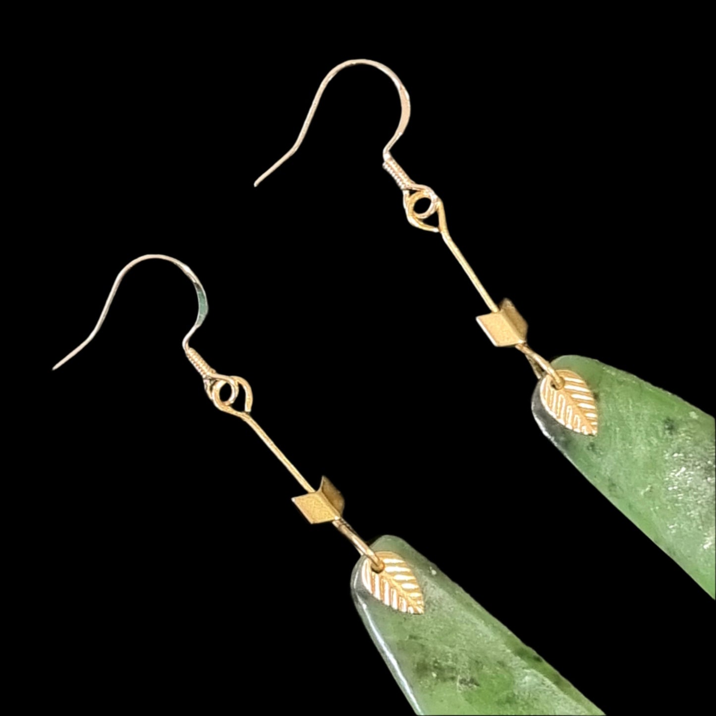 Pounamu Earrings - Wings with Leaf detail