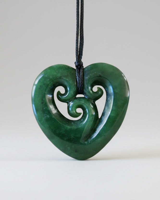 Koru Heart  Pounamu Pendant
