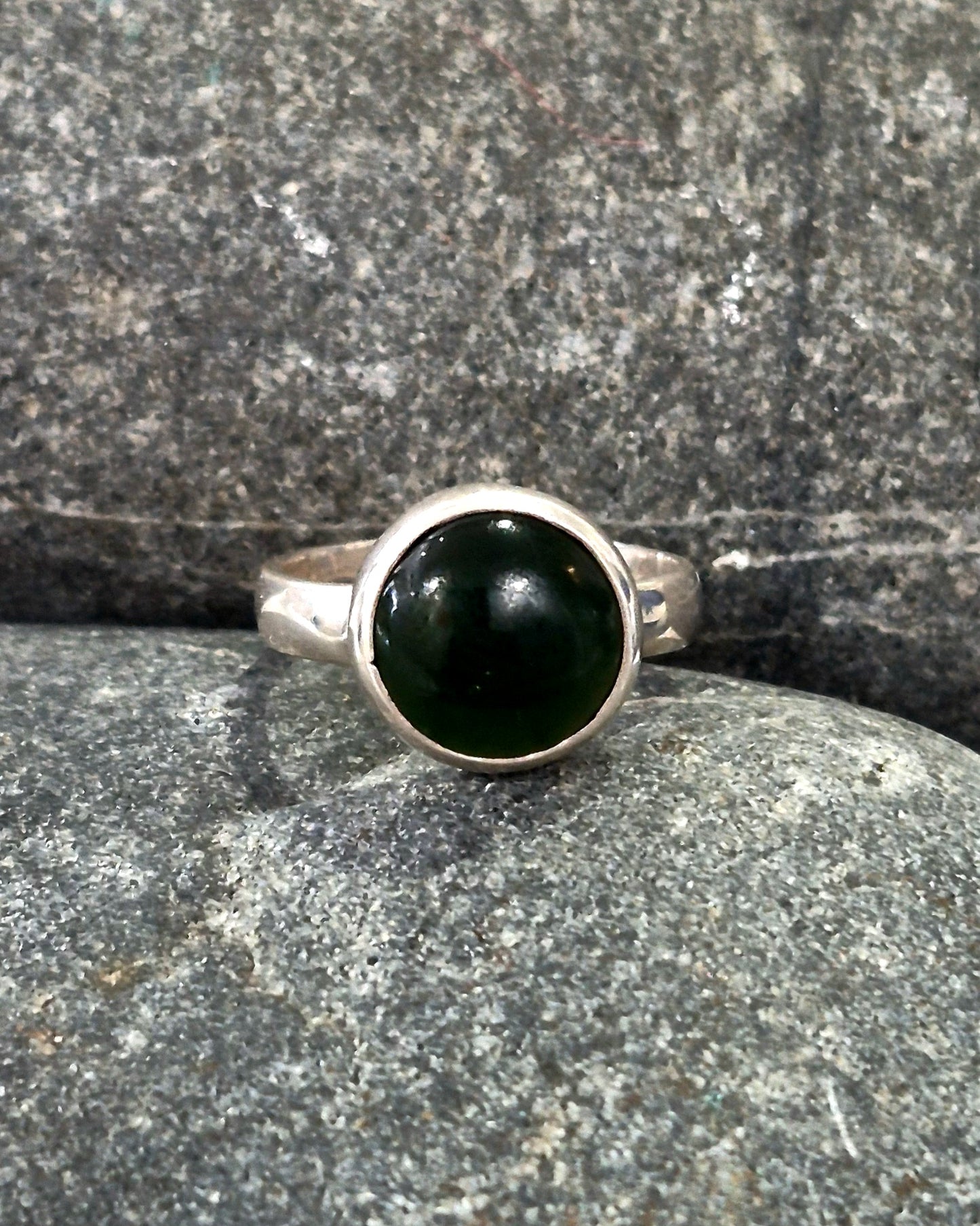 Pounamu Round Dome Silver Ring
