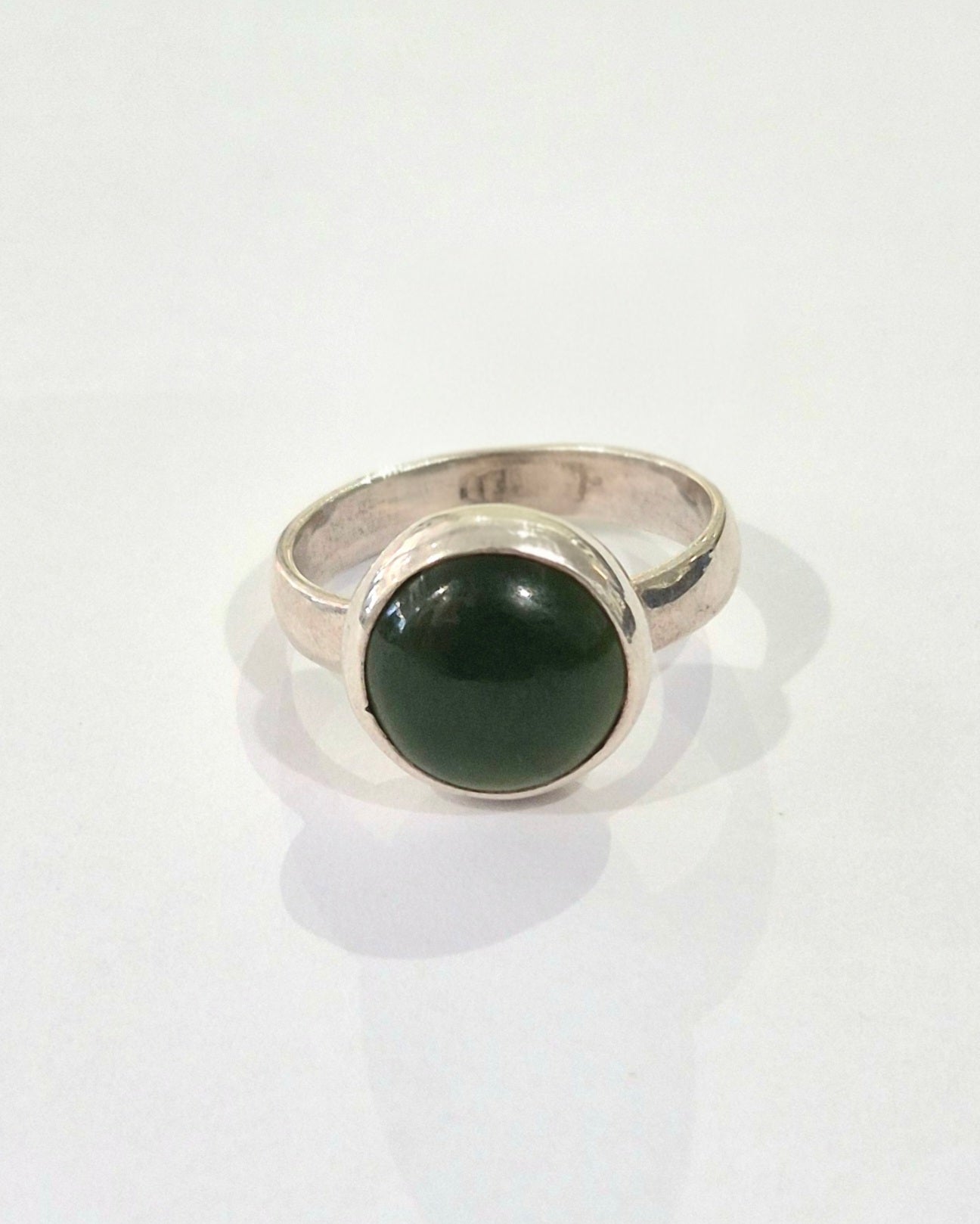 Pounamu Round Dome Silver Ring