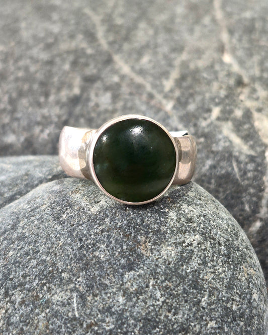 Pounamu Round Silver Ring
