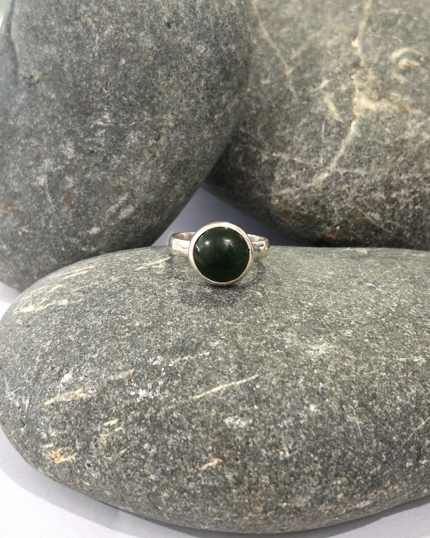 Pounamu Round Dome Silver Ring