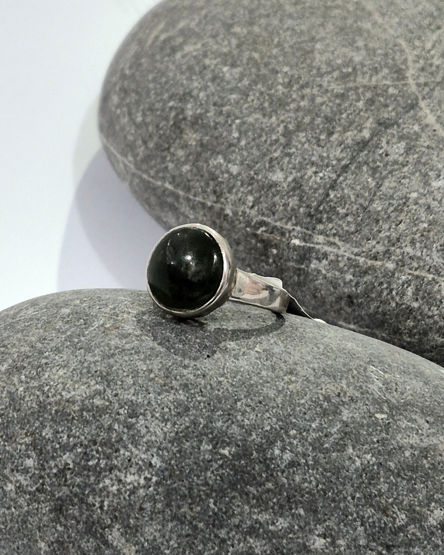 Pounamu Round Dome Silver Ring