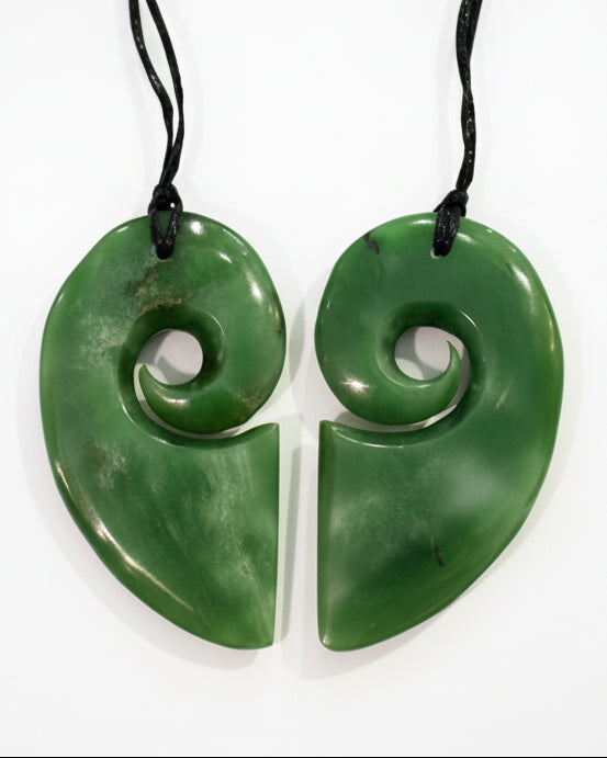 Koru Heart Pair of Pounamu Pendants