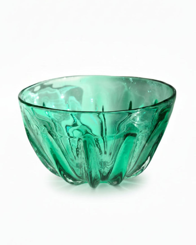 Green Fluted Glass Bowl