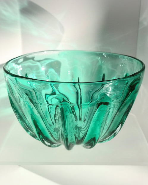 Green Fluted Glass Bowl