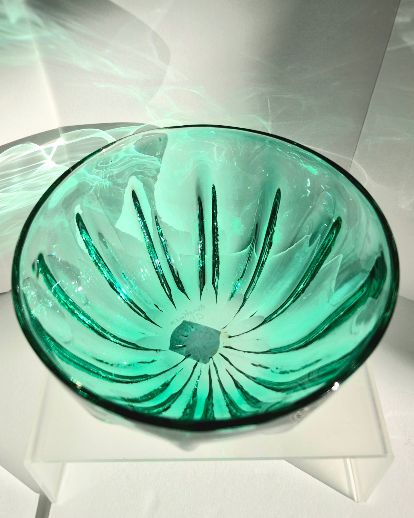 Green Fluted Glass Bowl