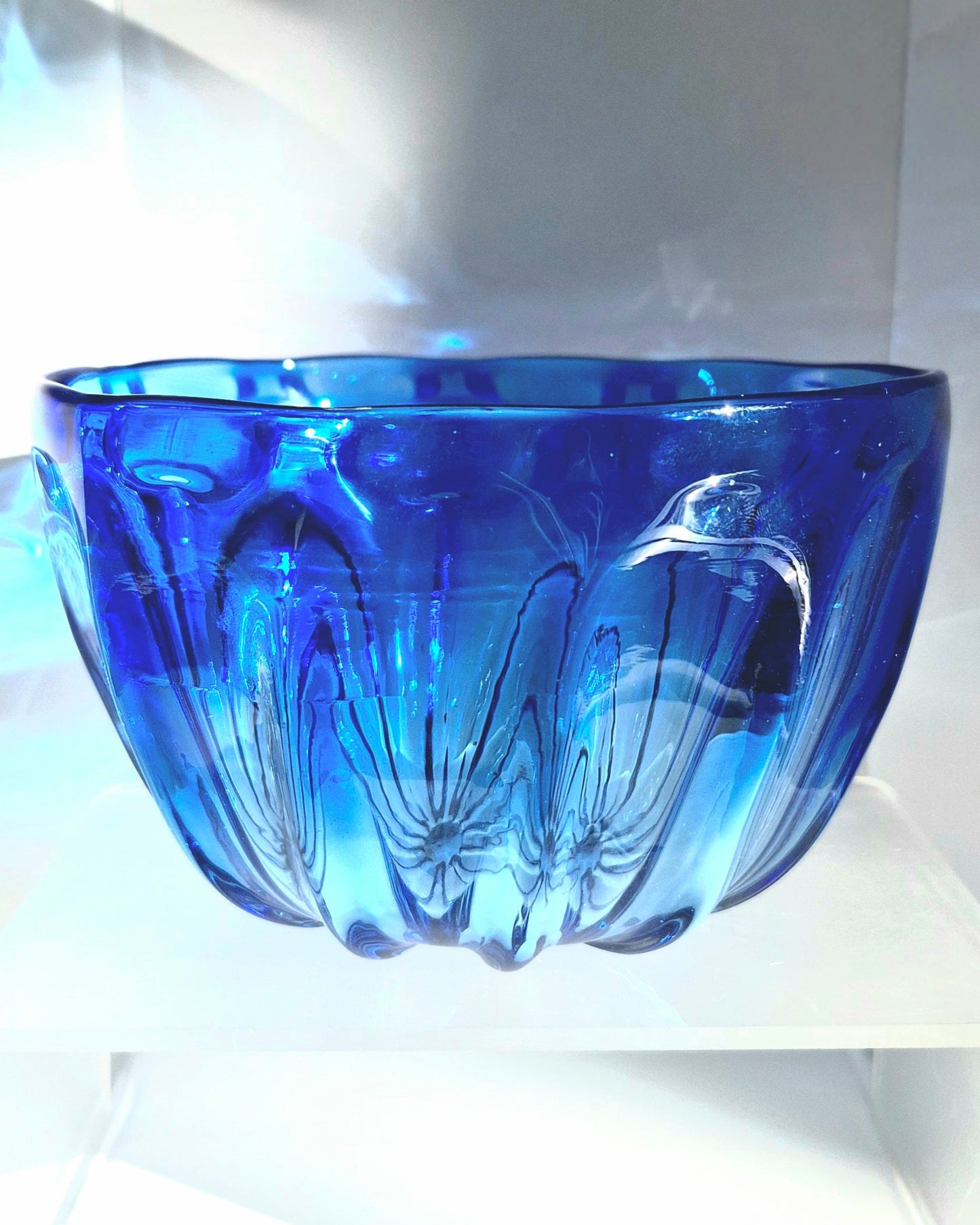 Blue Fluted Glass Bowl
