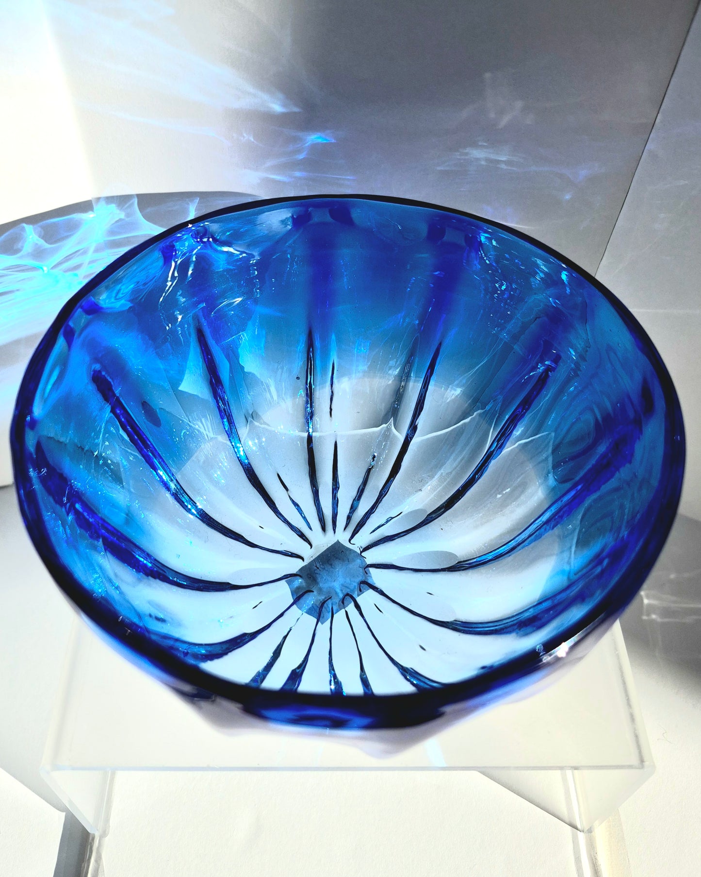 Blue Fluted Glass Bowl