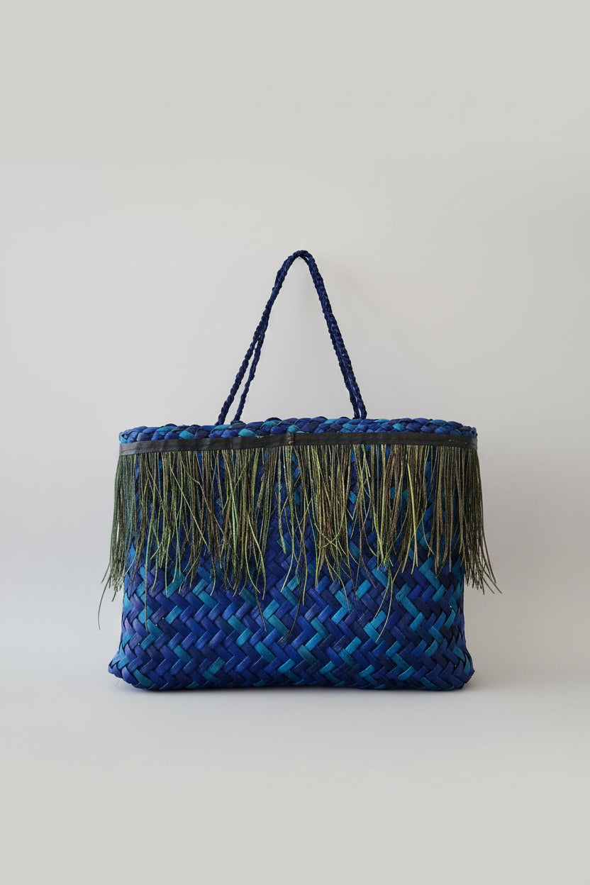 Blue Harakeke Kete  - Peacock Feathers