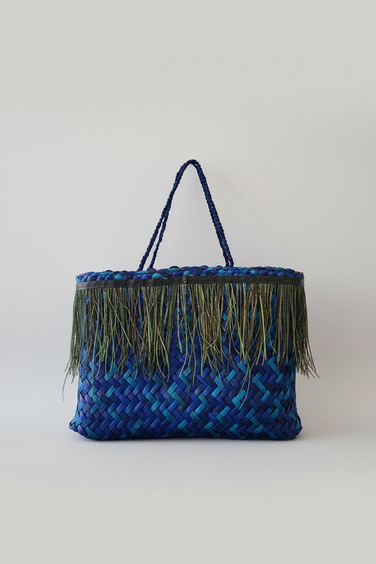 Blue Harakeke Kete  - Peacock Feathers