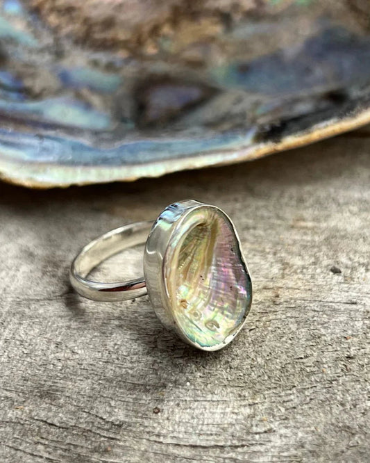 Paua Shell Adjustable Sterling Silver Ring