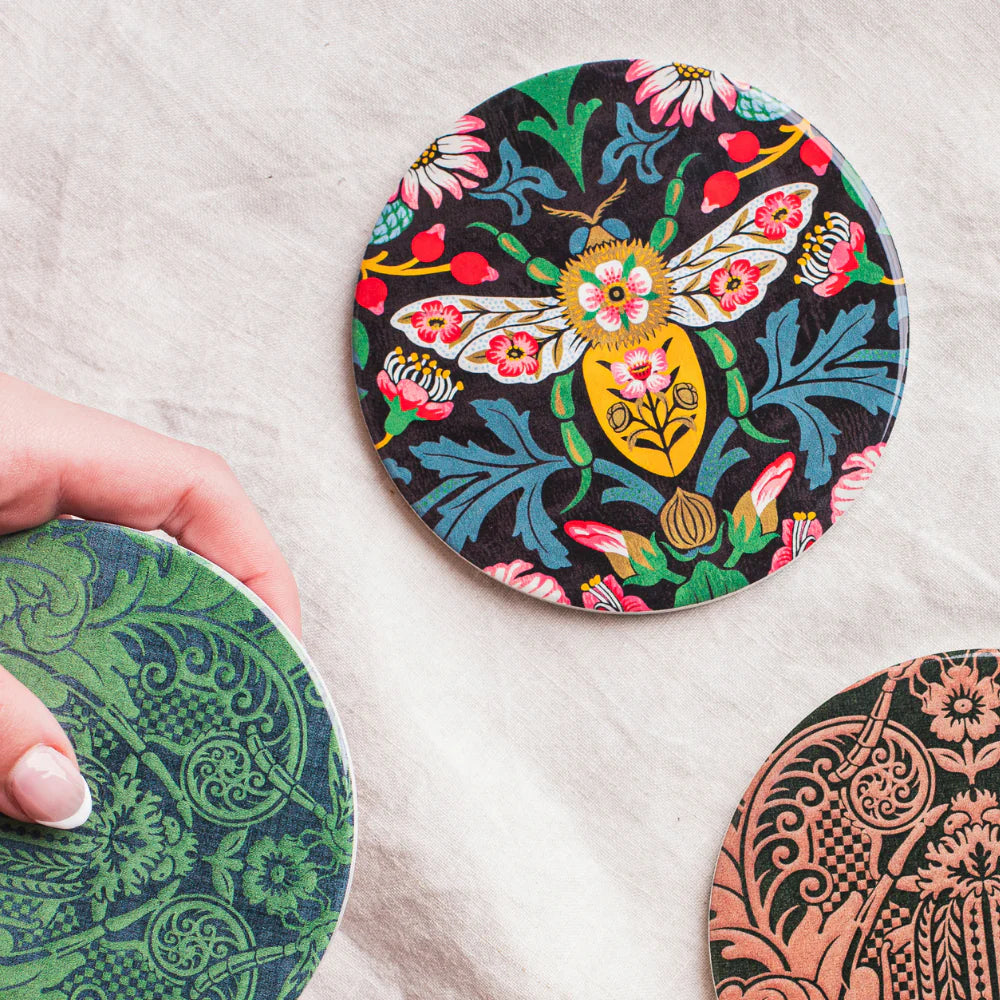 Tanya Wolfcamp Damask Bee Ceramics Coasters