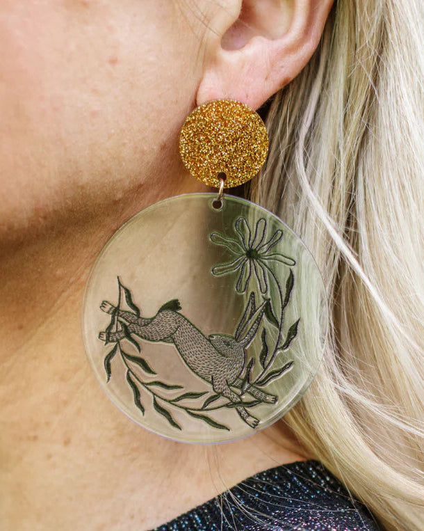 Blue Disk Rabbit Earrings