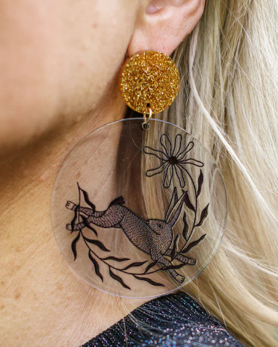 Blue Disk Rabbit Earrings
