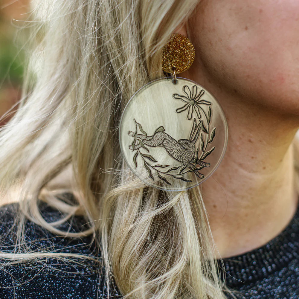 Blue Disk Rabbit Earrings