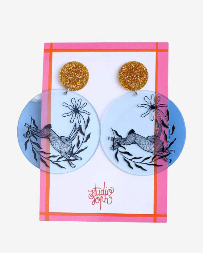 Blue Disk Rabbit Earrings
