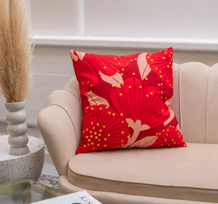 Bright Botanical Red Pohutukawa Cushion Cover