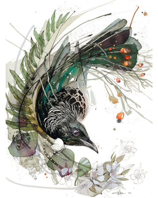 Botanical Tui (Kahikatea and Manuka)