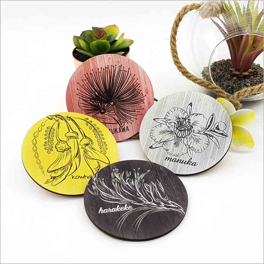 NZ Native Flower set of 4 coasters