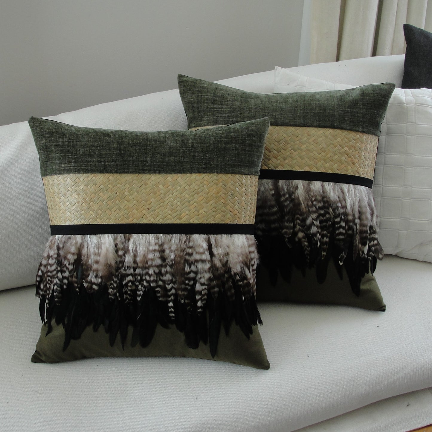 Deep Green Forest Feather Cushion