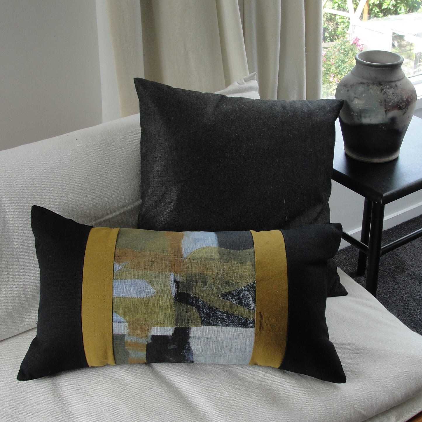 Cushion in Abstract Gold and Black 2