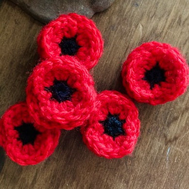 Crochet Anzac poppy Brooch