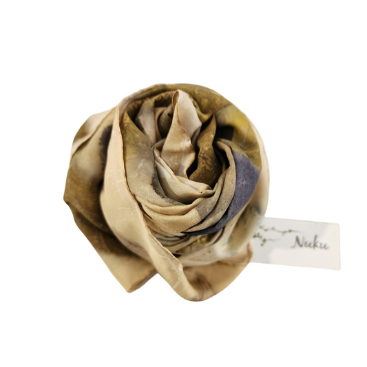 Gold and Blue Floral Silk Scarf