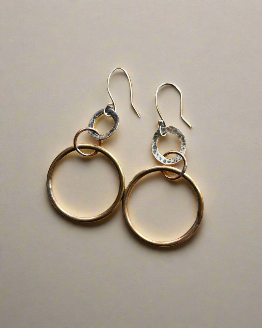Brass & Silver Hoop Drop Earrings
