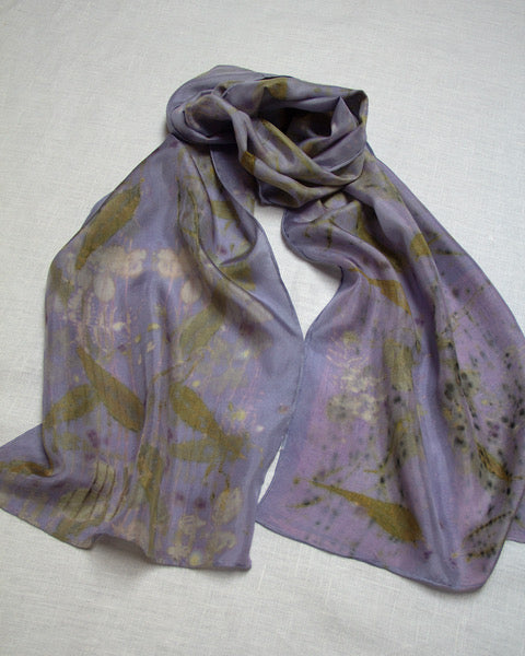 Silk Eco Scarf - Strobilanthus, Rose, Bracken & Delphinium
