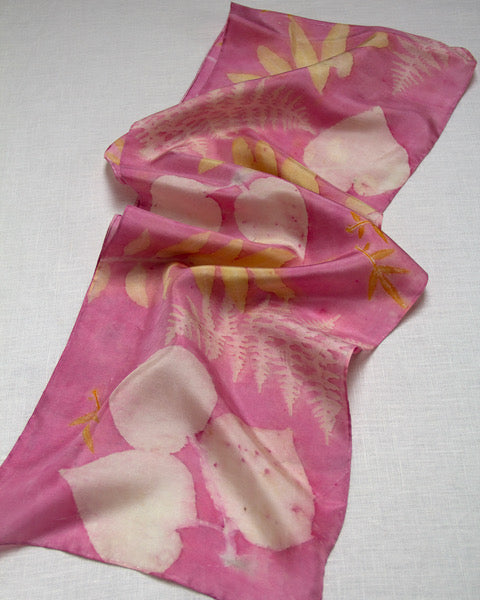 Silk Eco Scarf - Cochineal, Kawakawa, Titoki, Marigold & Bracken