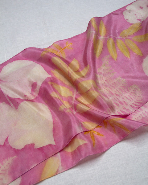 Silk Eco Scarf - Cochineal, Kawakawa, Titoki, Marigold & Bracken