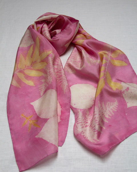 Silk Eco Scarf - Cochineal, Kawakawa, Titoki, Marigold & Bracken