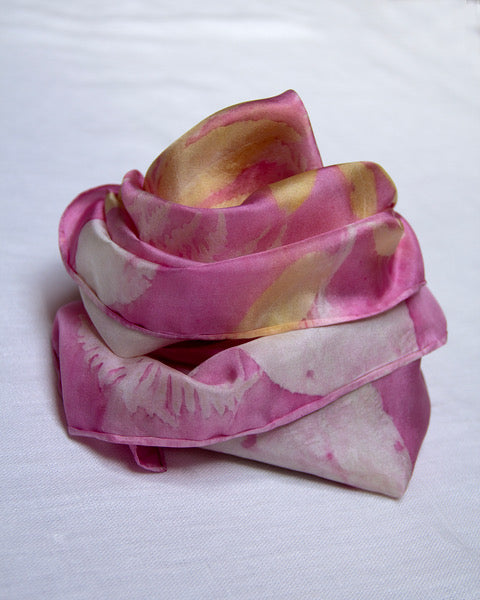 Silk Eco Scarf - Cochineal, Kawakawa, Titoki, Marigold & Bracken