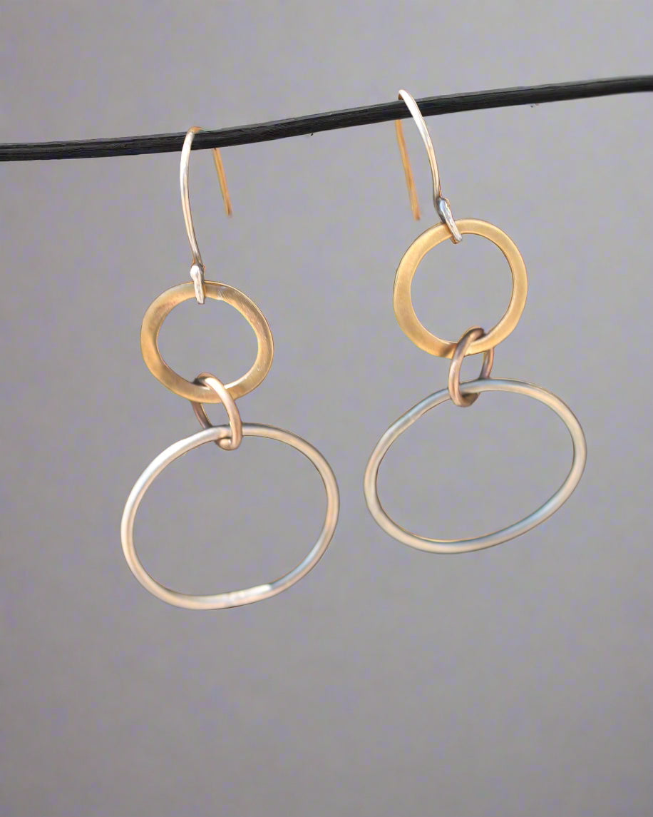 Silver & Copper Hoop Drop Earrings