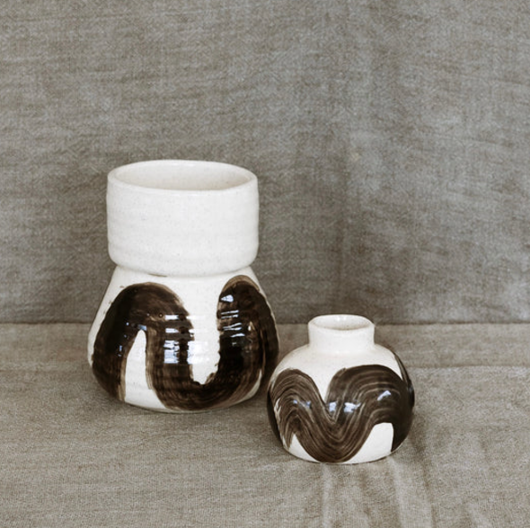 Modernist Vase,  Black/Oatmeal