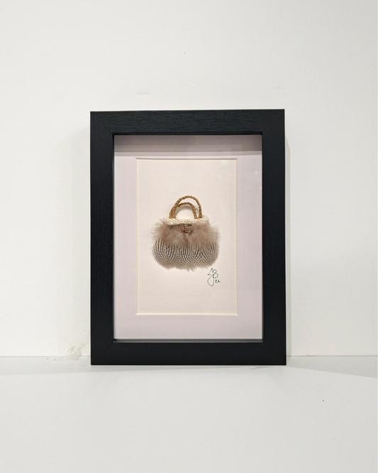 Small Kete Framed - Salt and Pepper Feathers