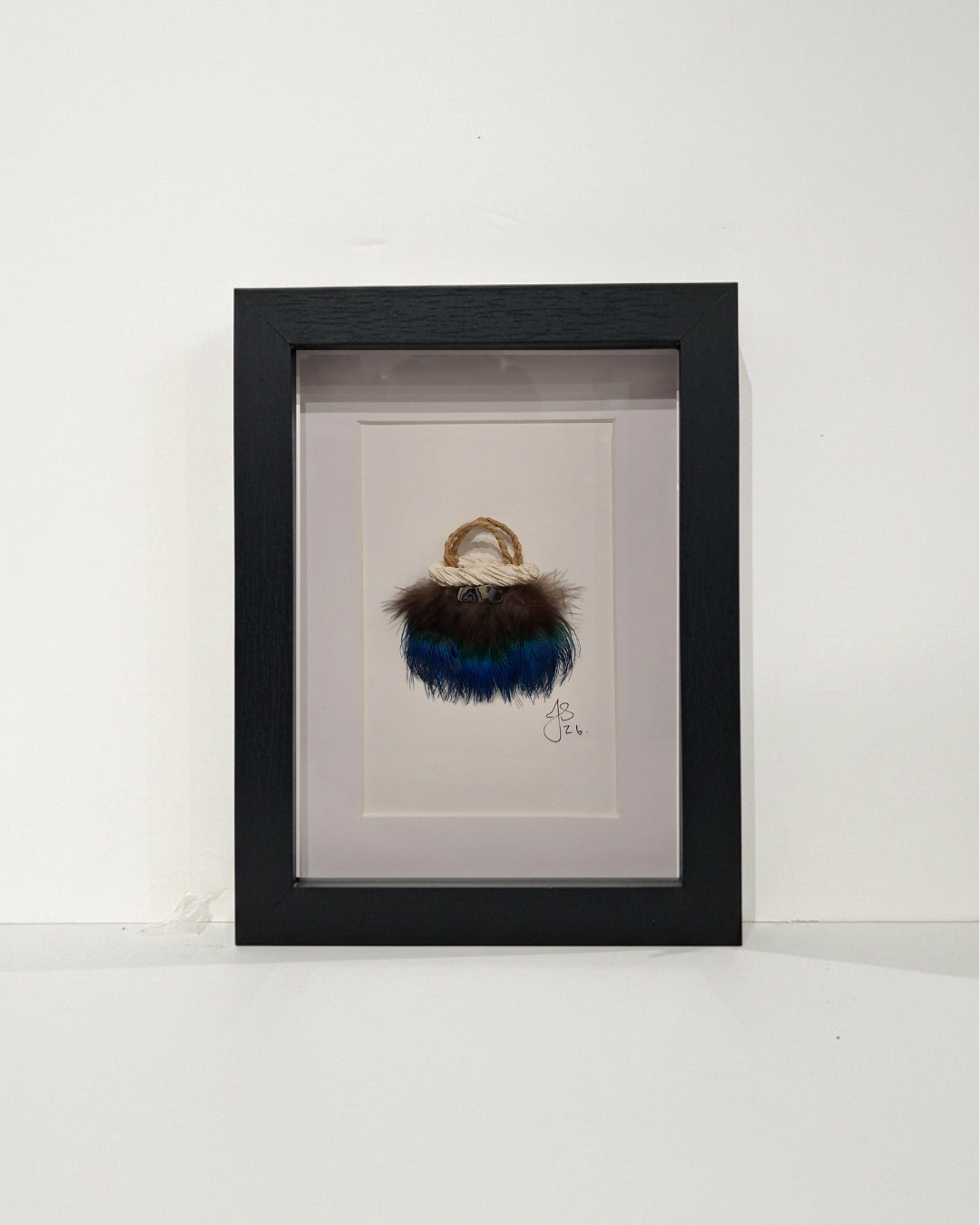 Small Framed Kete - Blue feathers