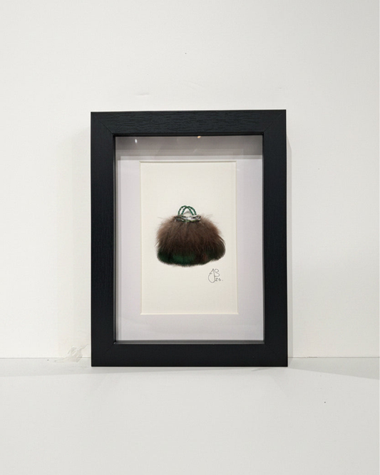 Small Kete Framed - Green Feathers