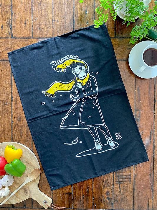 Windy Welly Girl Yellow Scarf Teatowel