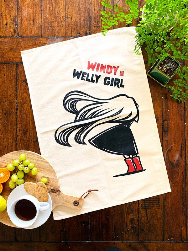 Windy Welly Girl Teatowel