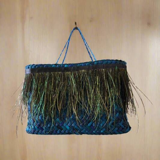 Kete blue with Peacock feathers