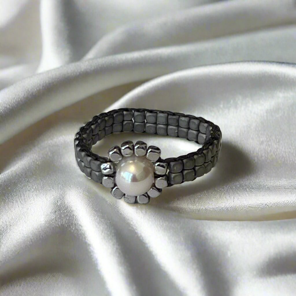 Hematite Daisy Ring