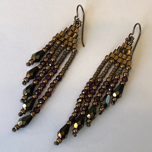 Garnet Rustic Tassel Earrings