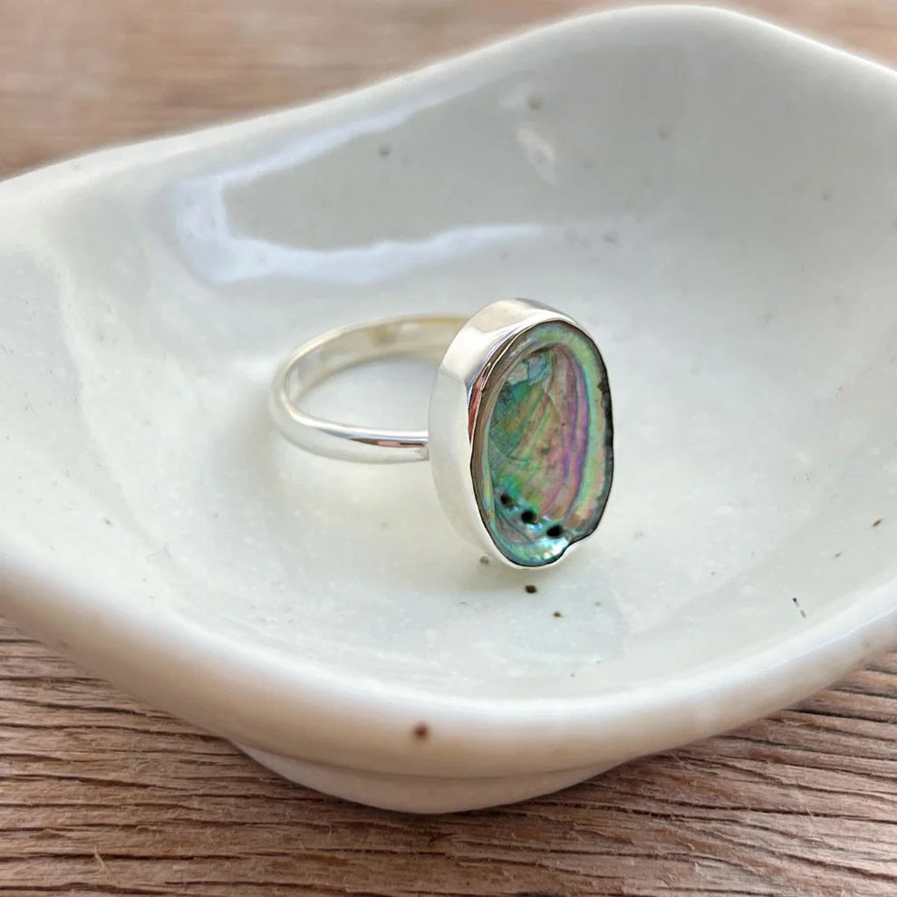 Paua Shell Adjustable Sterling Silver Ring