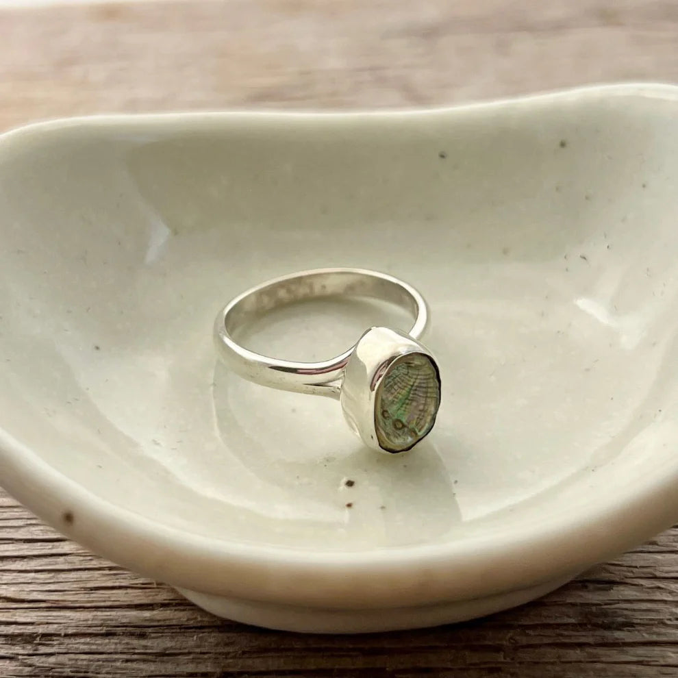 Paua Shell Adjustable Sterling Silver Ring