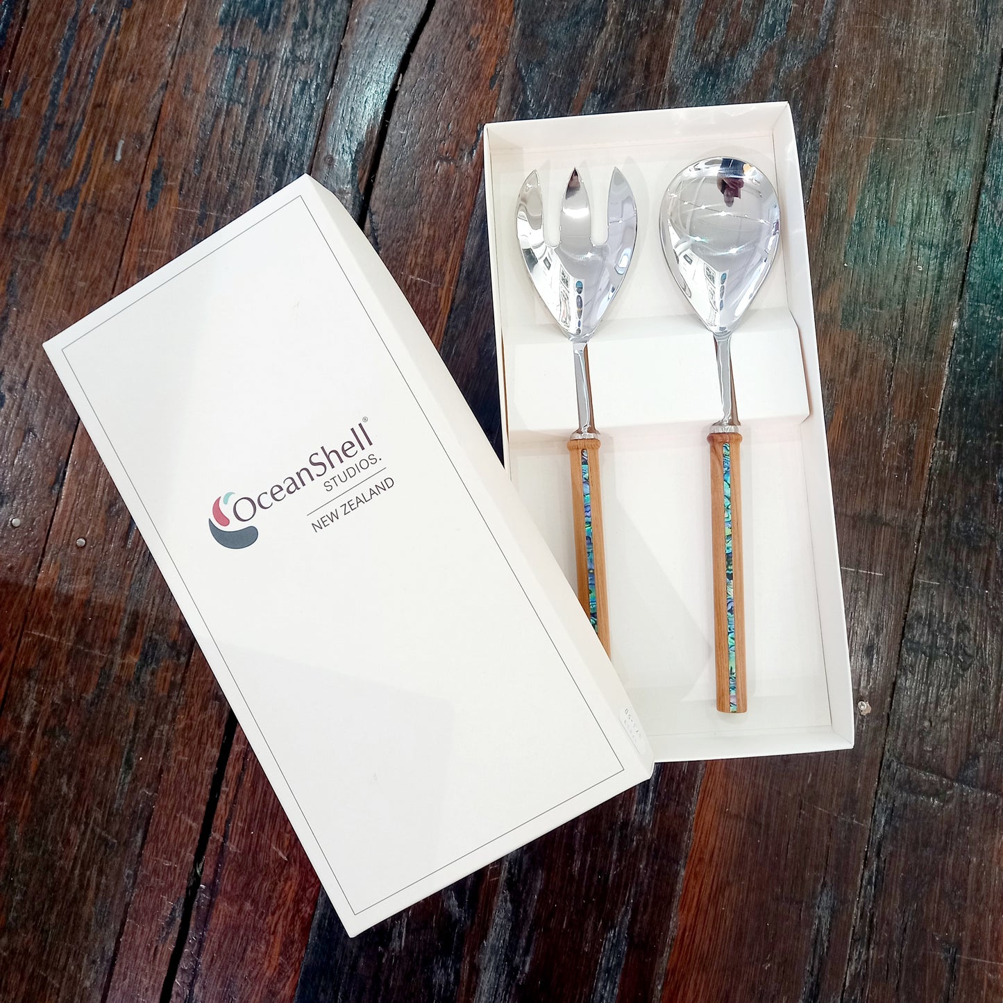 Rimu and Paua Salad Servers