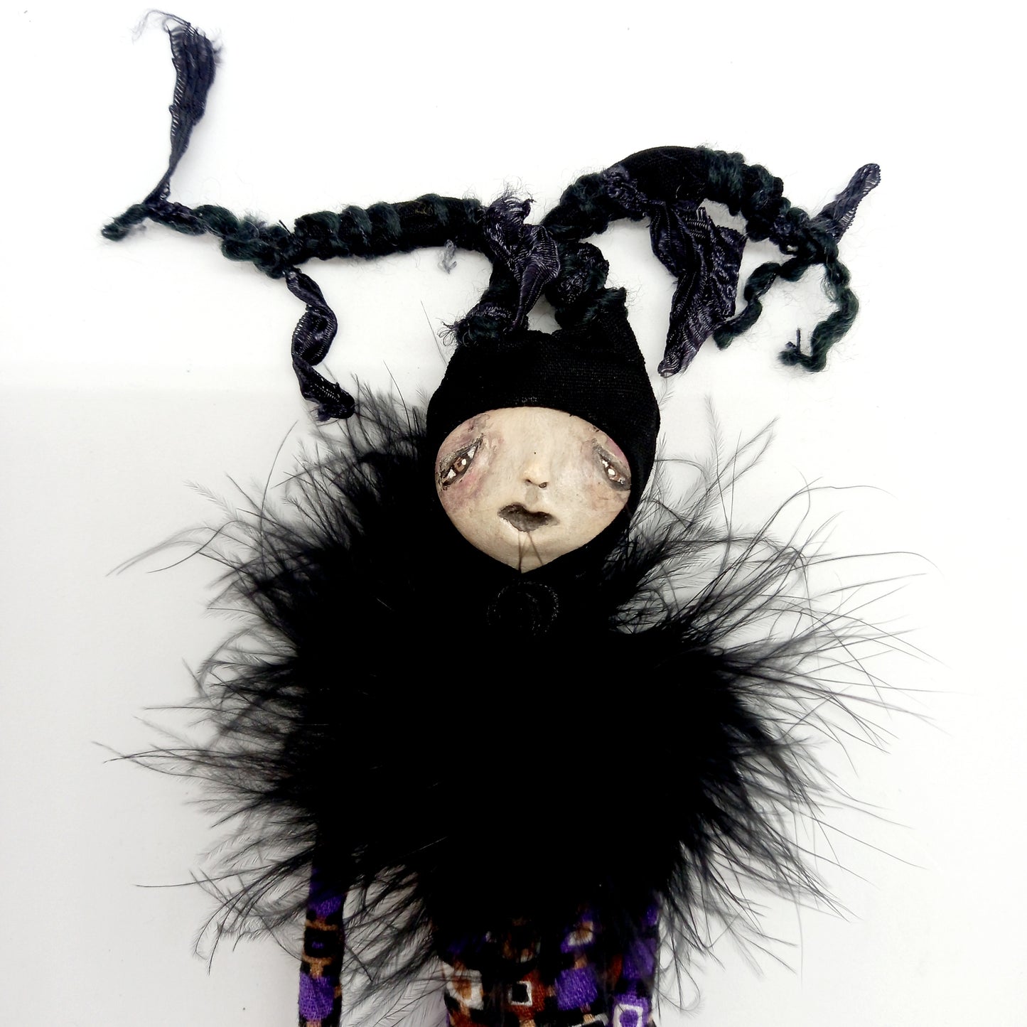 Purple Torso Marionette with Black Feather