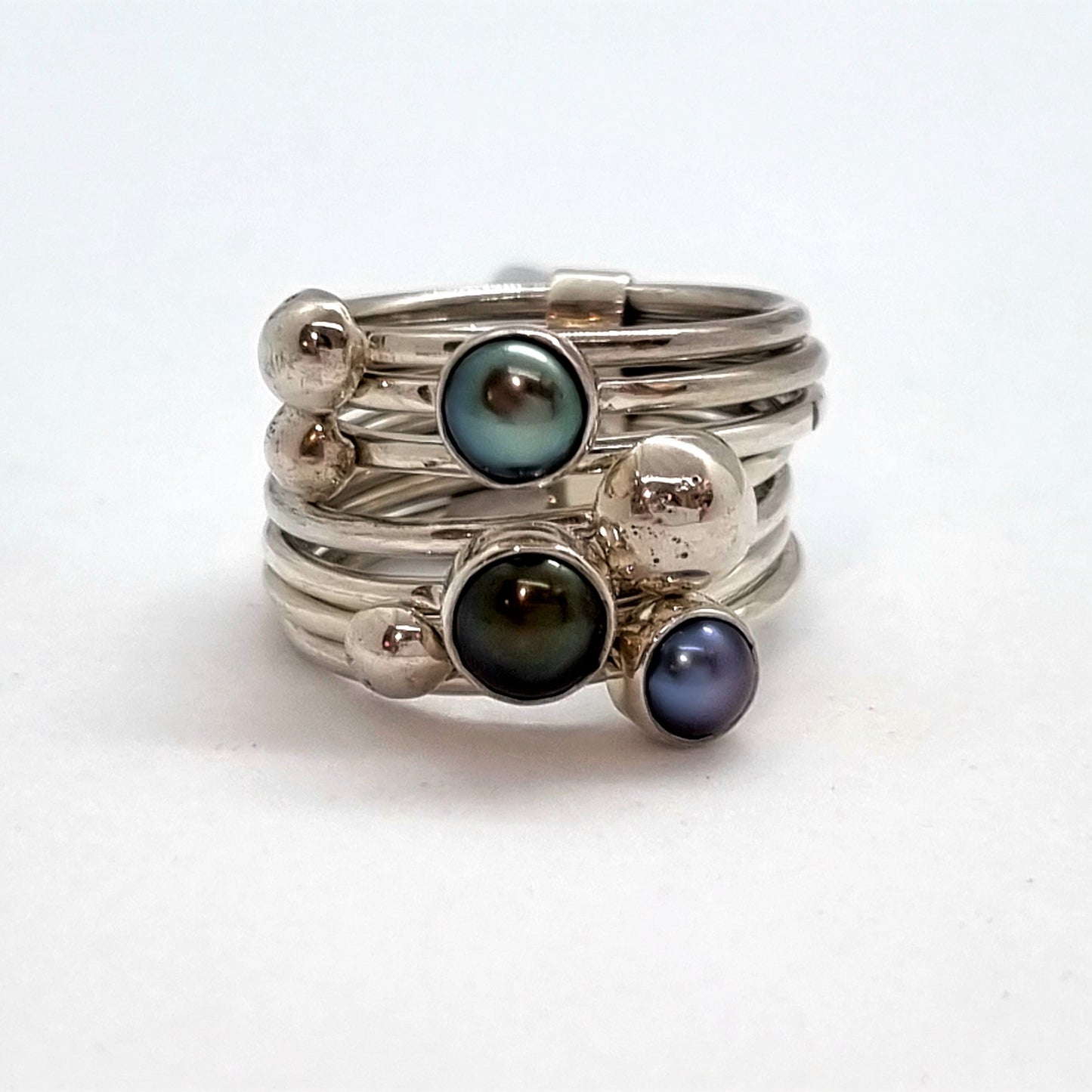 Seven Band Pearl and Silver Dome Ring